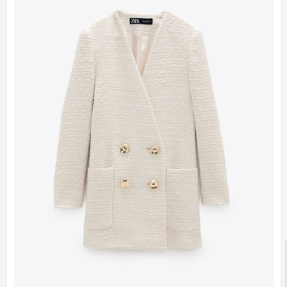 Zara Textured Tweed Double Breasted Blazer  size XS - Picture 2 of 11